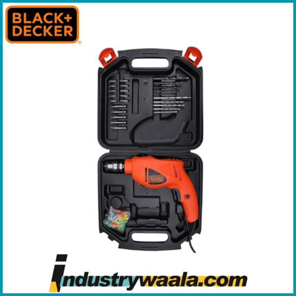 Black + Decker HD400K50-IN Non-Reversible Impact Drill Machine Kit with 50 Accessories Kit box
